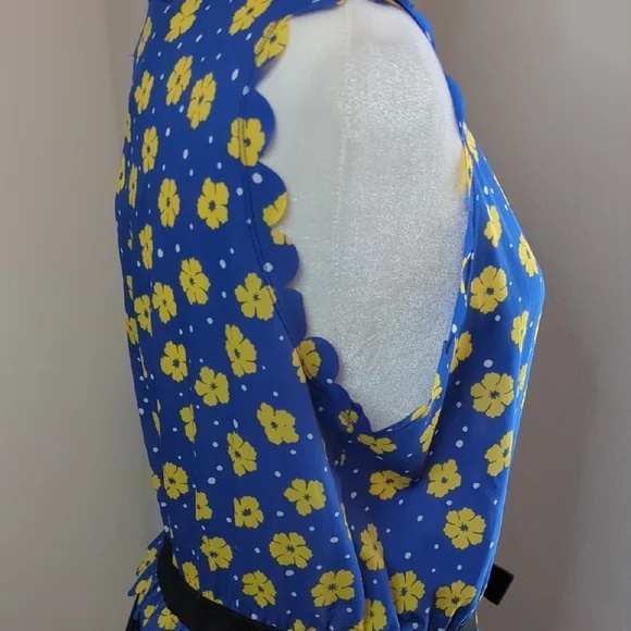 Chic Blue Floral Dress with Yellow Accents - Picture 8 of 12
